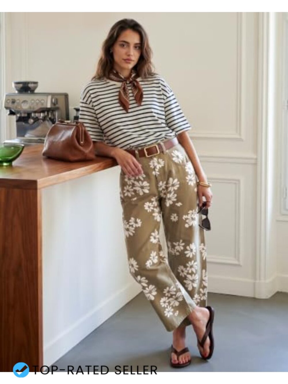 High Waisted Baggy Barrel Jeans Floral Print Patchwork Cropped Denim Pants - Picture 2 of 6